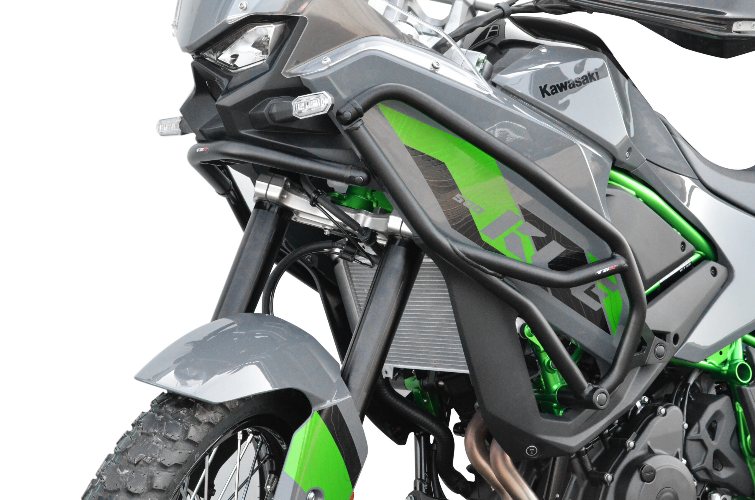 Détail kit de protection tubulaire Top Block Trail sur Kawasaki KLE500 2026